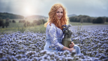 Картинка девушки -unsort+ рыжеволосые+и+другие девушка цветы поле платье модель