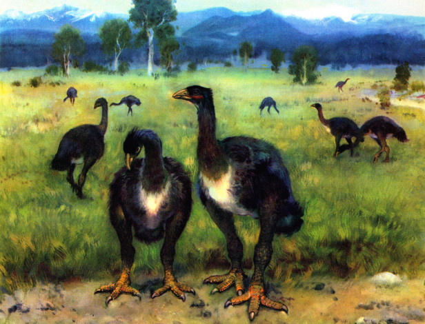 Обои картинки фото рисованное, животные, горы, деревья, трава, древние