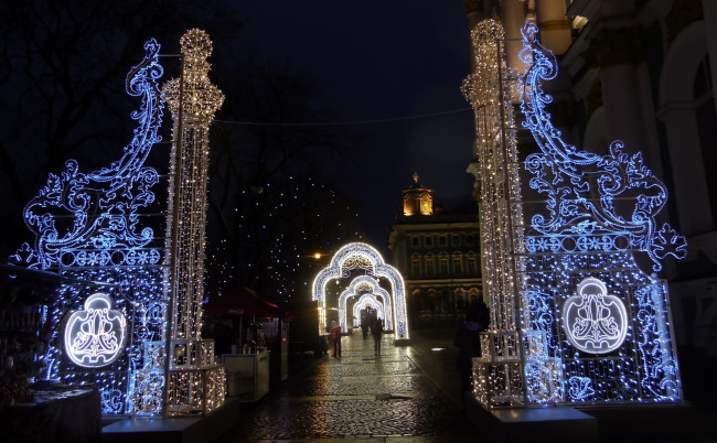 Обои картинки фото разное, иллюминация, арки, лампочки
