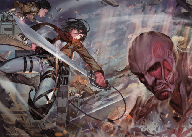 Обои картинки фото аниме, shingeki no kyojin, атака, титанов