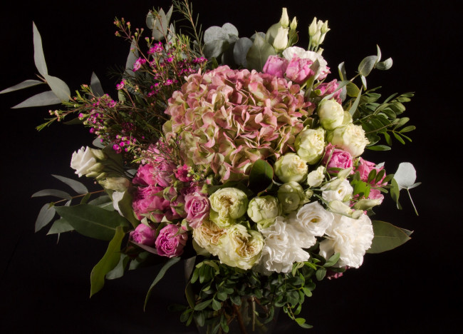 Обои картинки фото цветы, букеты,  композиции, черный, фон