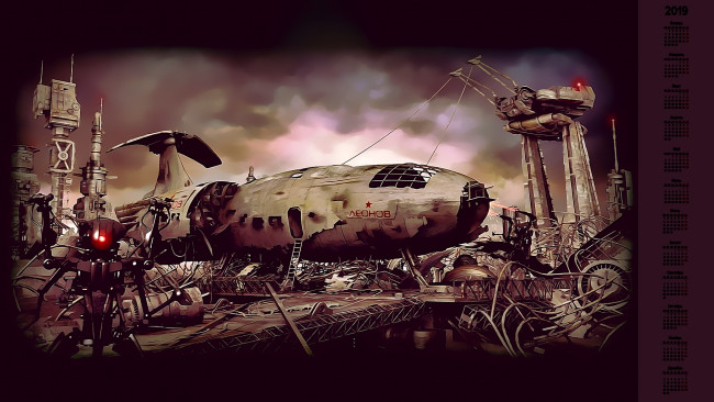 Обои картинки фото календари, фэнтези, сооружение, звездолет, самолет