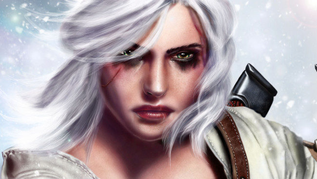 Обои картинки фото видео игры, the witcher 3,  wild hunt, фон, девушка, взгляд