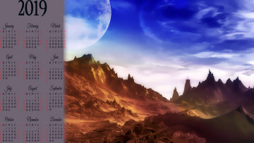 Картинка календари фэнтези calendar 2019 возвышенность гора планета