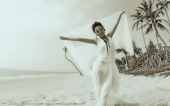 Обои картинки фото календари, компьютерный дизайн, женщина, calendar, 2019, природа, дерево, девушка, улыбка, пальма, пляж