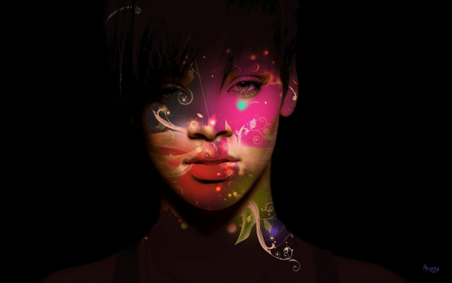 Обои картинки фото музыка, rihanna, проекция, лицо, певица