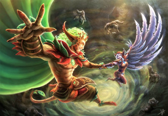 Картинка видео+игры league+of+legends rakan xayah крылья омут