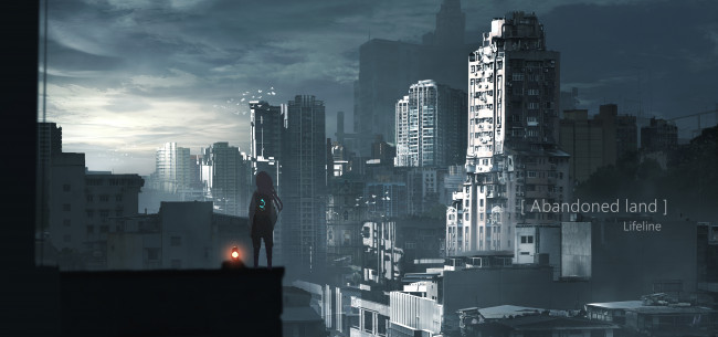 Обои картинки фото аниме, город,  улицы,  интерьер,  здания, девушка