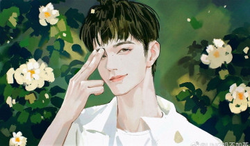 Картинка рисованное люди сяо чжань жест цветы