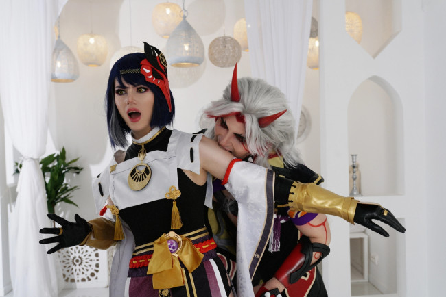 Обои картинки фото разное, мужчина женщина, девушка, парень, косплей, итто, сара