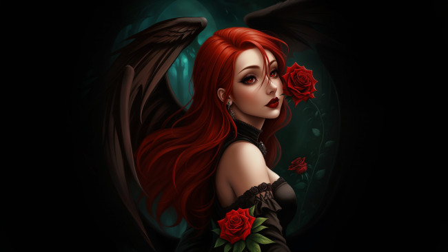 Обои картинки фото фэнтези, ангелы, нейросети, графика, нейроарт, ai, art, нейронные, сети, рисунки, нейро, искусство, ангел, девушка, розы