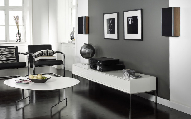 Обои картинки фото 3д, графика, realism, реализм, диски, столик, дизайн, картины, кресла, интерьер