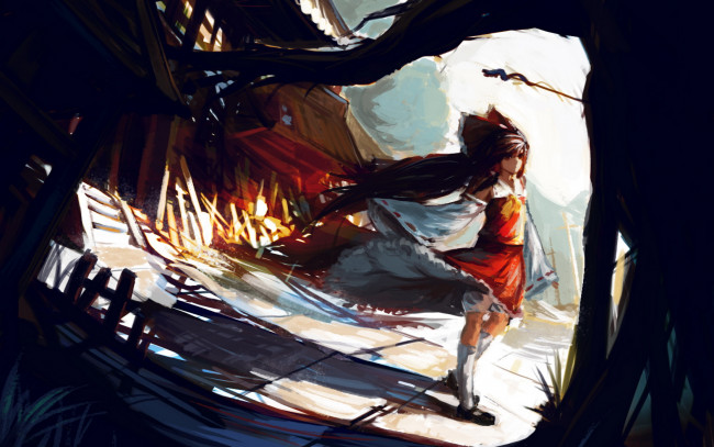 Обои картинки фото аниме, touhou, рейму, хакурей
