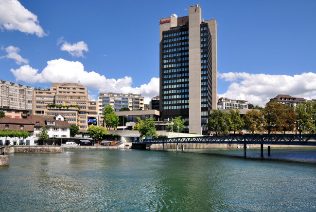 Обои картинки фото zurich, switzerland, города, цюрих, швейцария, река, мост, дома