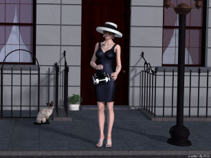 Картинка 3д графика people люди сумочка кот шляпа девушка