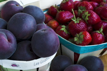 Картинка еда фрукты ягоды клубника сливы