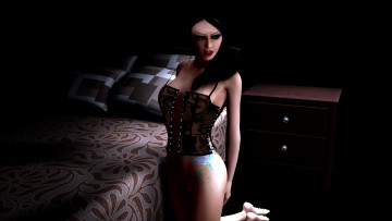 Картинка 3д графика people люди девушка кровать