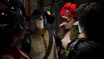 Картинка 3д графика people люди карнавал маски