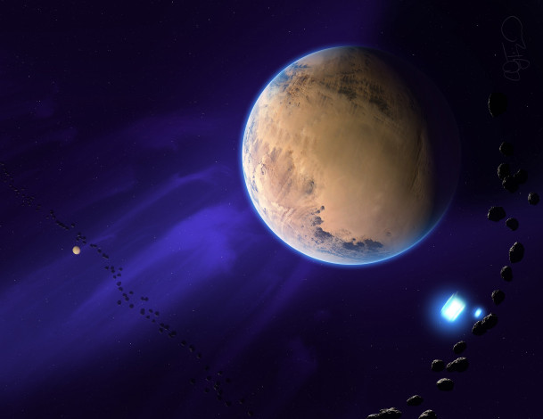 Обои картинки фото космос, арт, астероиды, планета, звезды