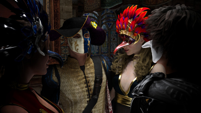 Обои картинки фото 3д, графика, people, люди, карнавал, маски