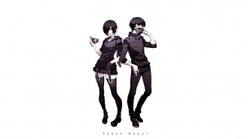 Картинка аниме tokyo+ghoul kaneki ken белый фон арт kirishima touka токийский гуль парень девушка