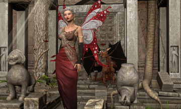 Картинка 3д+графика эльфы+ elves взгляд девушка крылья скульптуры