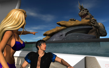 Картинка 3д+графика фантазия+ fantasy мальчик девочка дракон