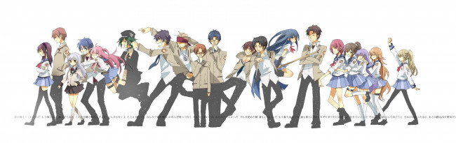 Обои картинки фото аниме, angel beats, арт, белый, фон, персонажи