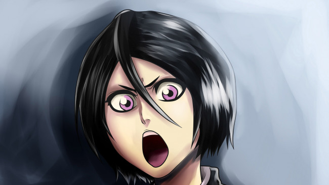 Обои картинки фото аниме, bleach, kuchiki, rukia, восклицание