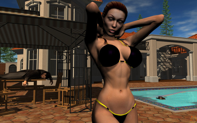 Обои картинки фото 3д графика, люди , people, девушка, бассейн