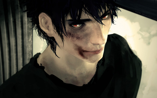 Обои картинки фото аниме, -weapon,  blood & technology, брюнет, взгляд, кровь, парень