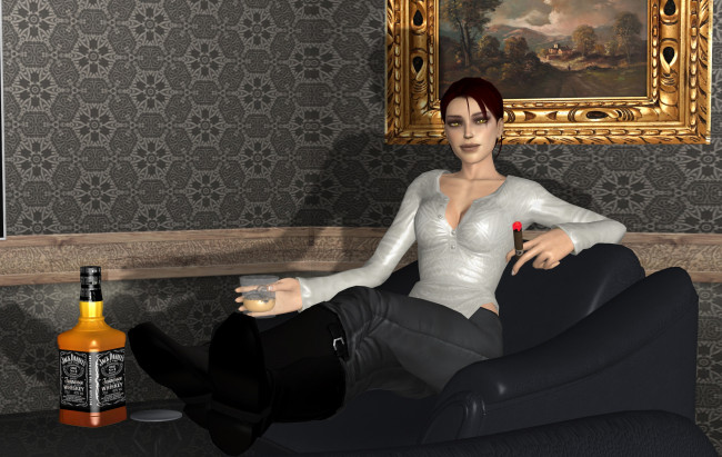 Обои картинки фото 3д графика, люди , people, картина, сигарета, взгляд, девушка