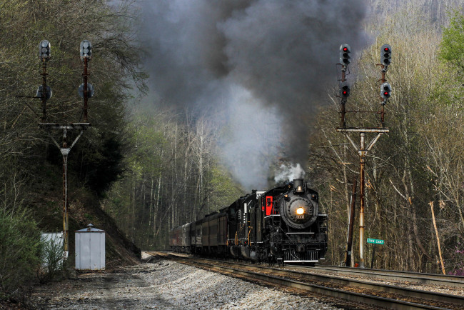 Обои картинки фото техника, паровозы, дорога, железная, вагоны, паровоз, рельсы