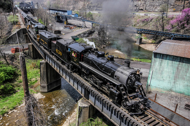 Обои картинки фото техника, паровозы, вагоны, паровоз, рельсы, дорога, железная
