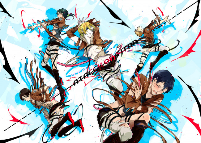 Обои картинки фото аниме, shingeki no kyojin, атака, титанов, арт, персонажи