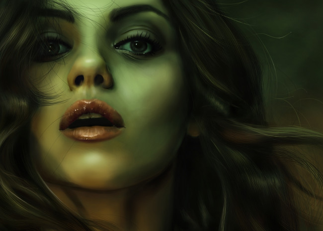 Обои картинки фото рисованные, люди, взгляд, девушка, лицо, волосы, губы, ресницы