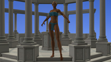 обоя 3д графика, эльфы , elves, колоны, фон, взгляд, эльфийка