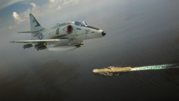 Картинка авиация 3д рисованые v-graphic полет самолет корабль море