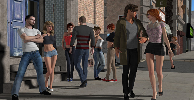 Обои картинки фото 3д графика, люди , people, девушки, взгляд, фон, парни, улица