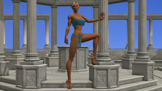 Обои картинки фото 3д графика, эльфы , elves, колоны, фон, взгляд, эльфийка