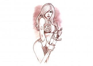 Картинка рисованное комиксы кольчуга девушка фон взгляд скетч меч