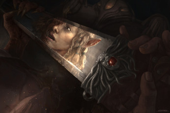 Картинка фэнтези демоны лицо отражение эльф взгляд испуг fantasy фэнтази арт