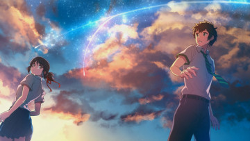Картинка аниме kimi+no+na+wa небо девушка парень