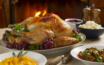 Картинка еда мясные+блюда курица запеченная виноград блюдо