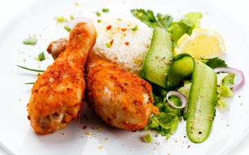 Картинка еда мясные+блюда куриные ножки панировка огурец рис лук
