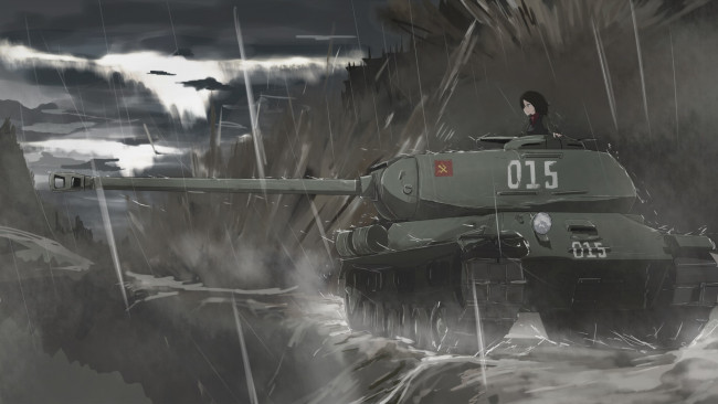 Обои картинки фото аниме, girls und panzer, взгляд, фон, девушка