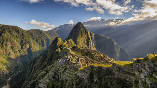 Обои картинки фото machu picchu sunrise pano  peru, города, - исторические,  архитектурные памятники, горы