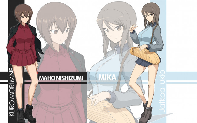 Обои картинки фото аниме, girls und panzer, фон, взгляд, девушки