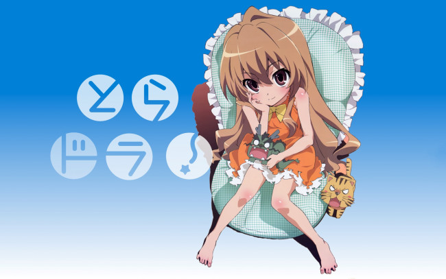 Обои картинки фото аниме, toradora, девушка, взгляд, фон