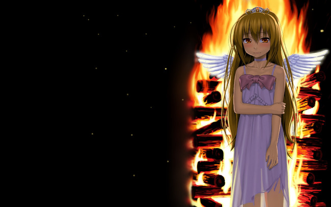 Обои картинки фото аниме, toradora, девушка, взгляд, фон, ангел